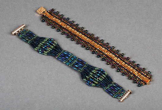 Regal Caterpillar Bracelet and Scalloped Brick Stitch Bracelet